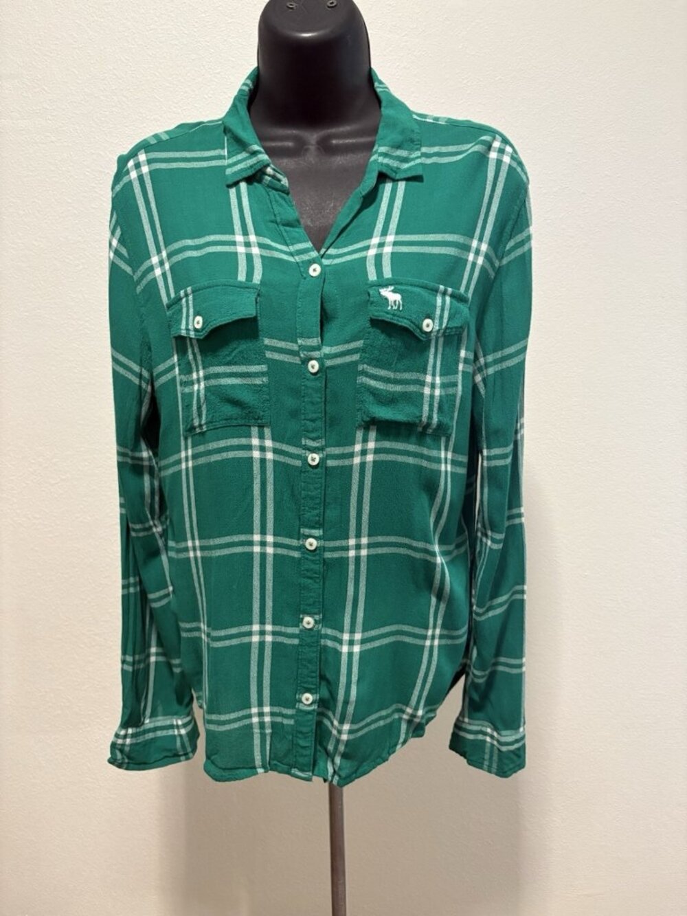 Abercrombie And Fitch Green Flannel Button Up Long Sleeve Shirt Men Small Plaid